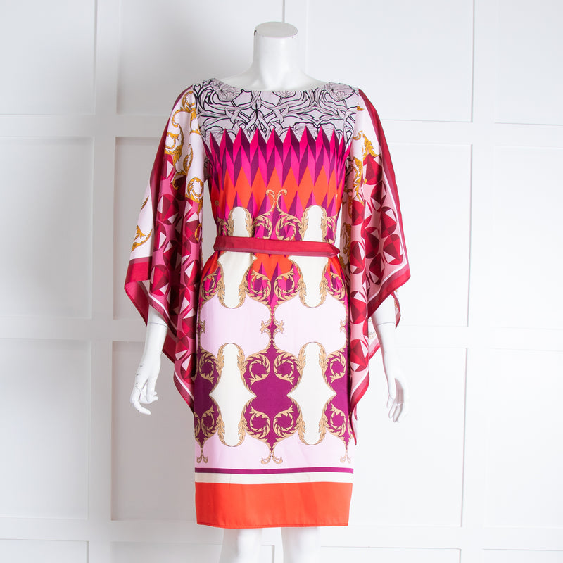 Marella Red Ivory Orange Print  Kimono Sleeve Dress