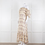 LoveShackFancy Cream Purple Chiffon Off The Shoulder Maxi Dress