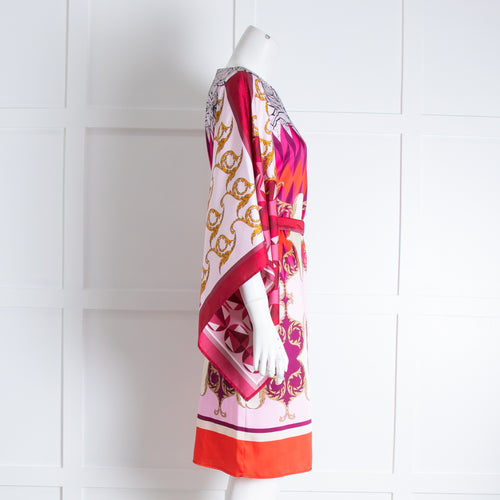 Marella Red Ivory Orange Print  Kimono Sleeve Dress