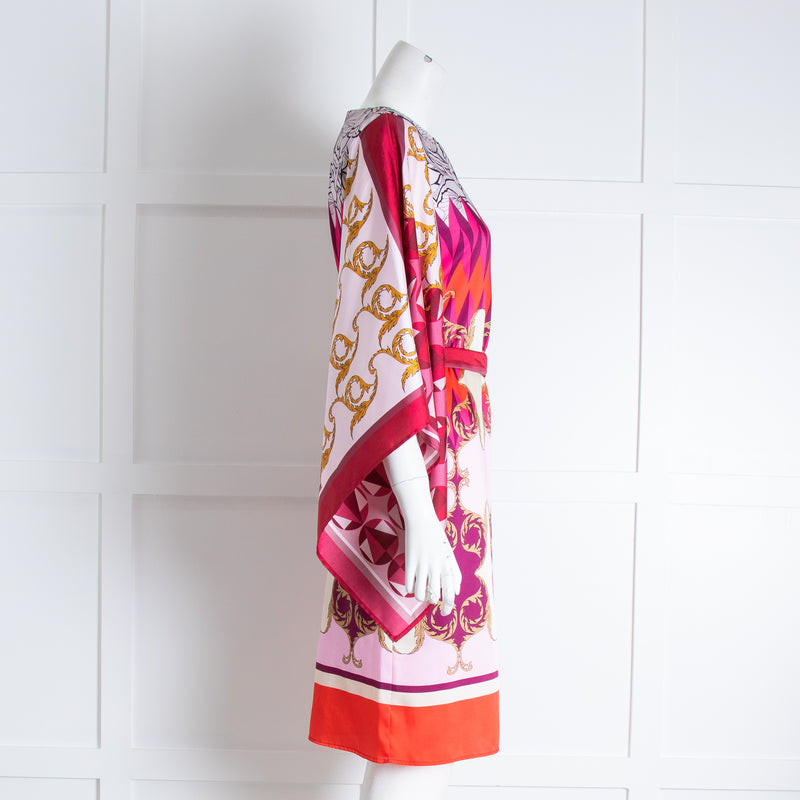Marella Red Ivory Orange Print  Kimono Sleeve Dress