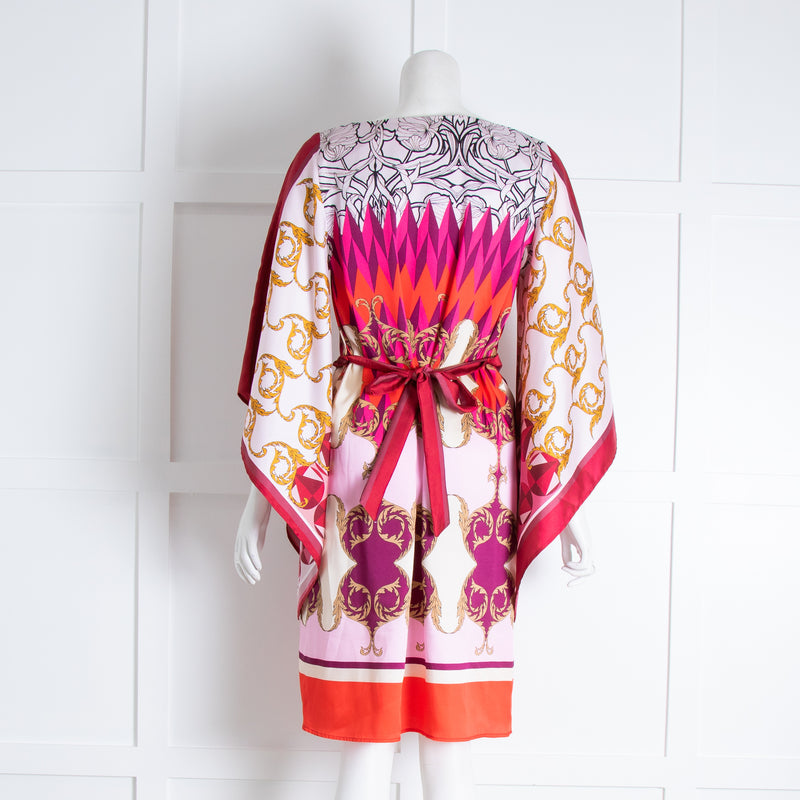 Marella Red Ivory Orange Print  Kimono Sleeve Dress