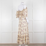 LoveShackFancy Cream Purple Chiffon Off The Shoulder Maxi Dress