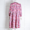 ME EM White Pink Floral White Collar Belted Dress