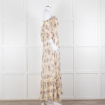 LoveShackFancy Cream Purple Chiffon Off The Shoulder Maxi Dress