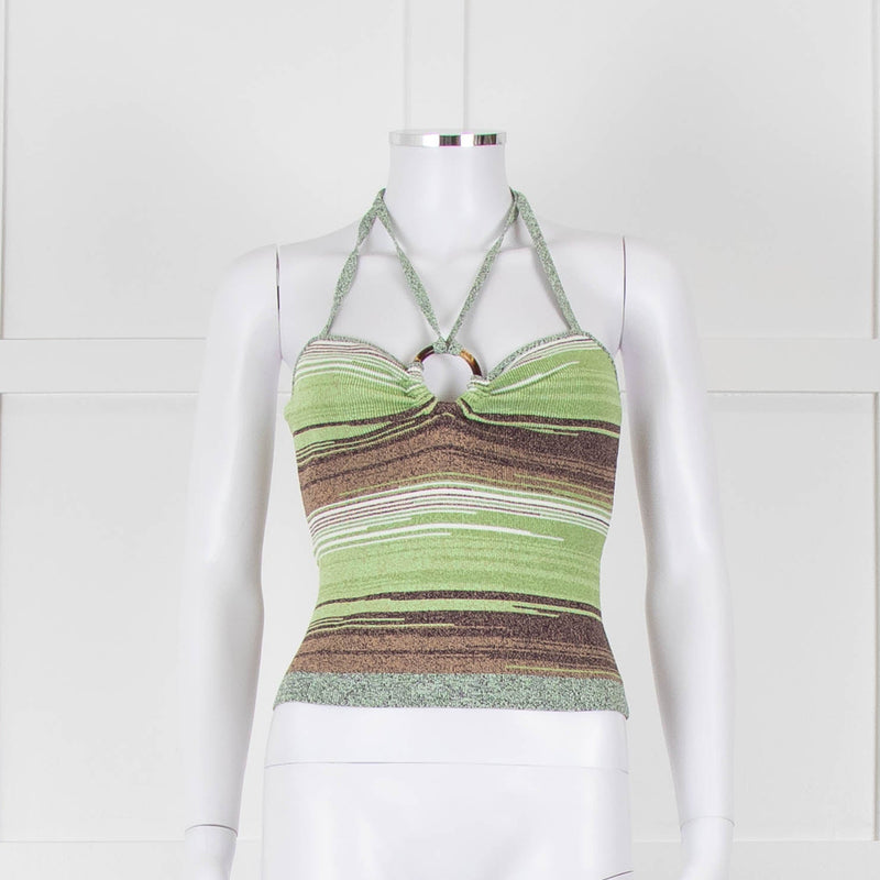 Veronica Beard Green Brown Knit Halter Top