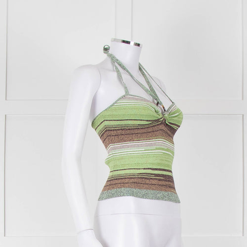 Veronica Beard Green Brown Knit Halter Top