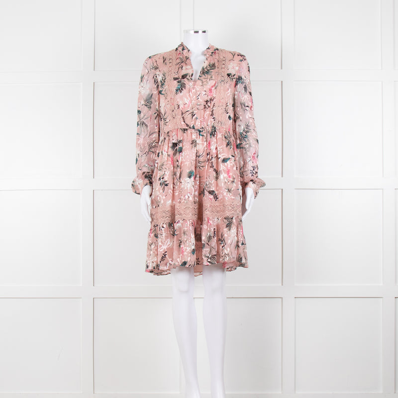 Kate Spade Blush Pink Green Devore Long Sleeve Short Dress