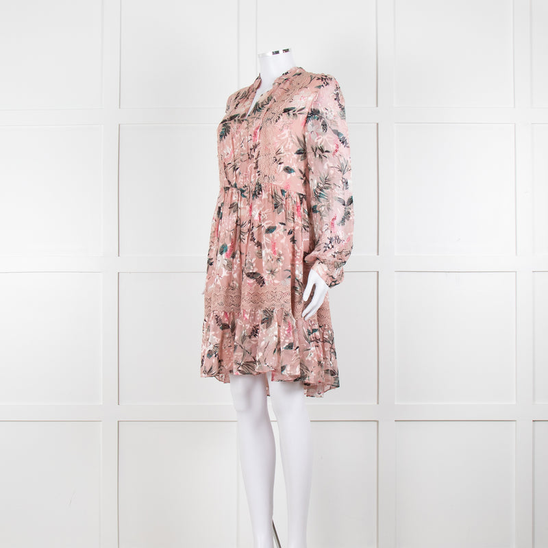 Kate Spade Blush Pink Green Devore Long Sleeve Short Dress