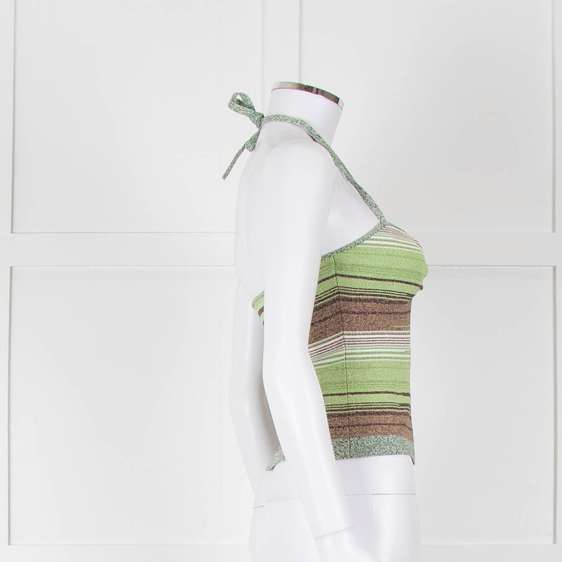 Veronica Beard Green Brown Knit Halter Top