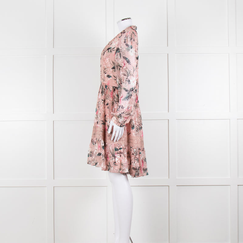 Kate Spade Blush Pink Green Devore Long Sleeve Short Dress