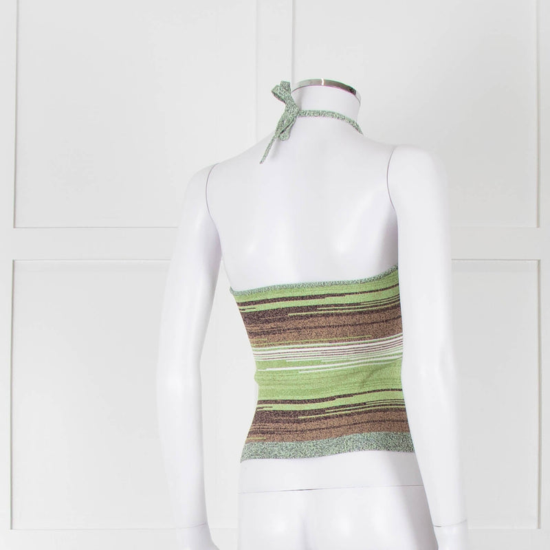 Veronica Beard Green Brown Knit Halter Top