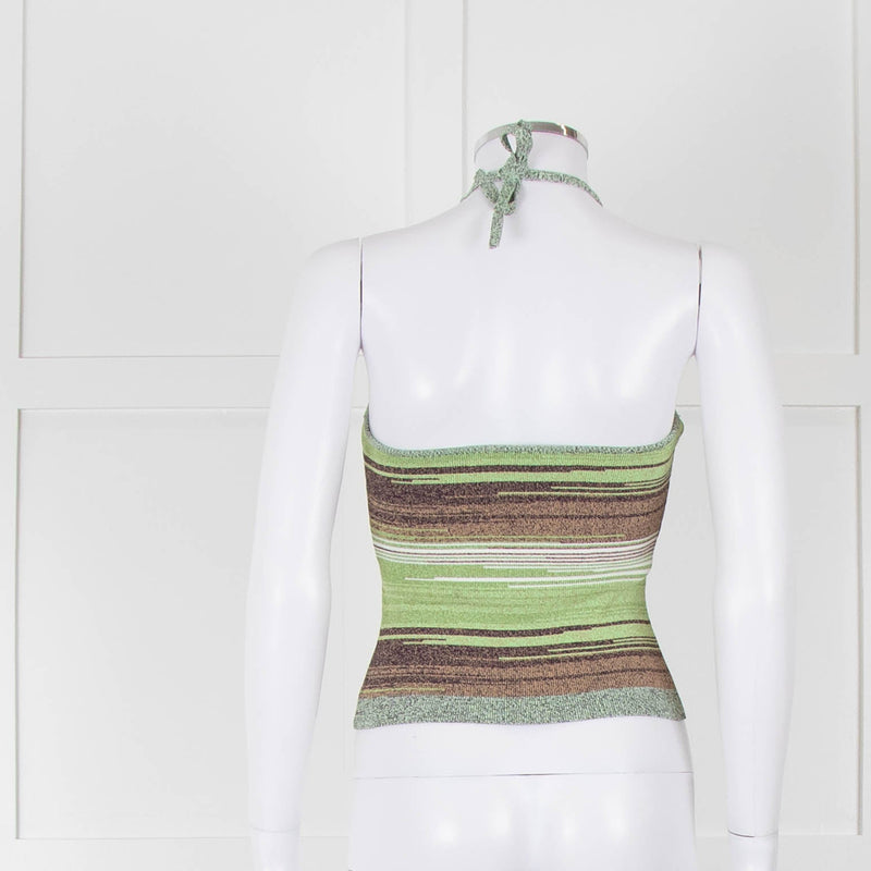 Veronica Beard Green Brown Knit Halter Top