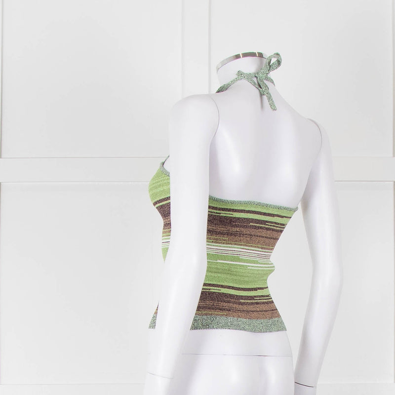 Veronica Beard Green Brown Knit Halter Top