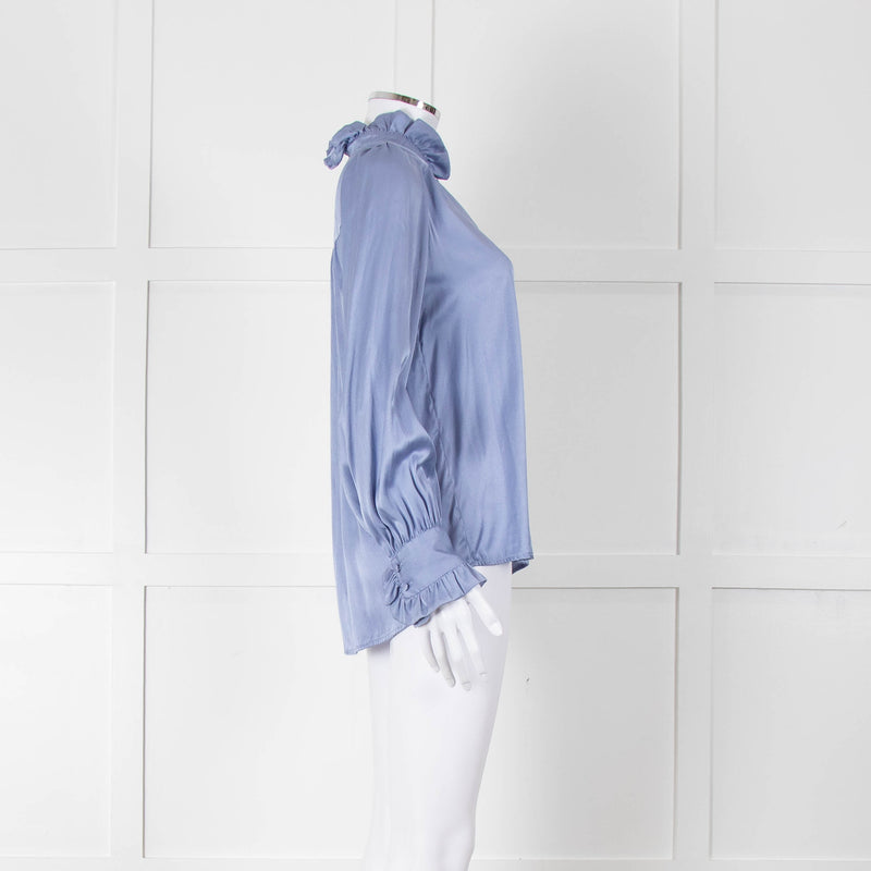Dea Kudibal Cornflower Blue Ruffled Silk Blouse