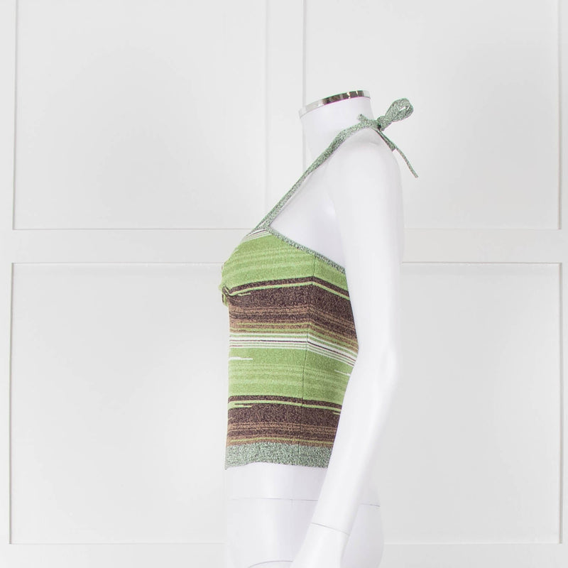 Veronica Beard Green Brown Knit Halter Top