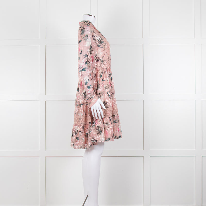 Kate Spade Blush Pink Green Devore Long Sleeve Short Dress