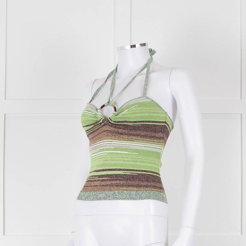 Veronica Beard Green Brown Knit Halter Top
