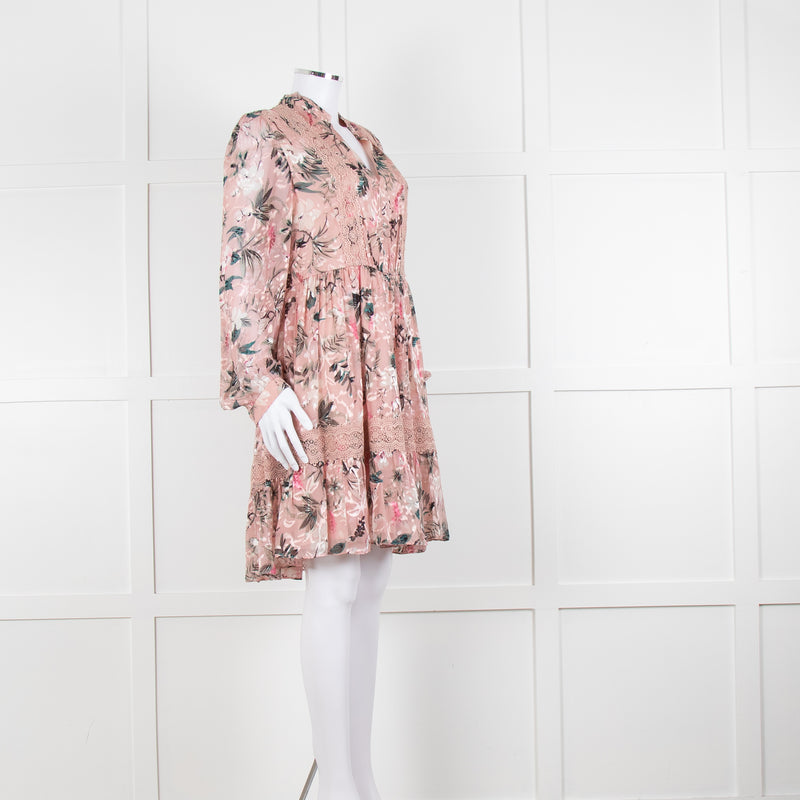 Kate Spade Blush Pink Green Devore Long Sleeve Short Dress
