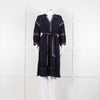 Ba & Sh Navy Blue Orange Embroidered Trim Peasant Belted Dress
