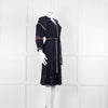 Ba & Sh Navy Blue Orange Embroidered Trim Peasant Belted Dress