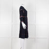 Ba & Sh Navy Blue Orange Embroidered Trim Peasant Belted Dress