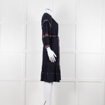Ba & Sh Navy Blue Orange Embroidered Trim Peasant Belted Dress