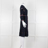 Ba & Sh Navy Blue Orange Embroidered Trim Peasant Belted Dress