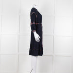 Ba & Sh Navy Blue Orange Embroidered Trim Peasant Belted Dress