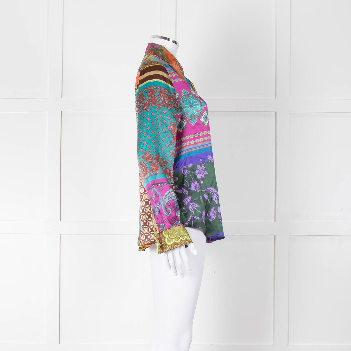 Mirto Patchwork Purple, Orange and Brown Silk Collared Shirt