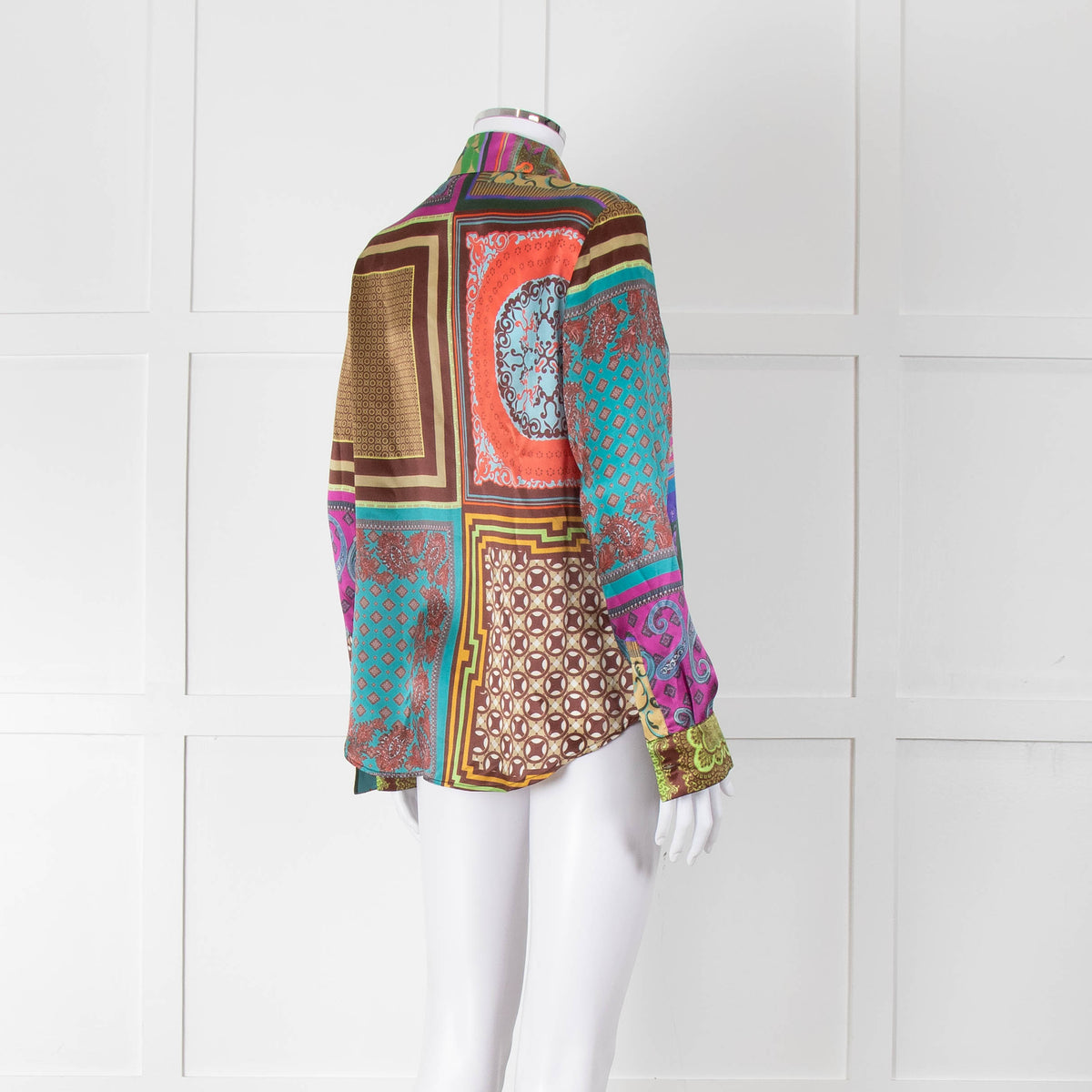 Mirto Patchwork Purple, Orange and Brown Silk Collared Shirt