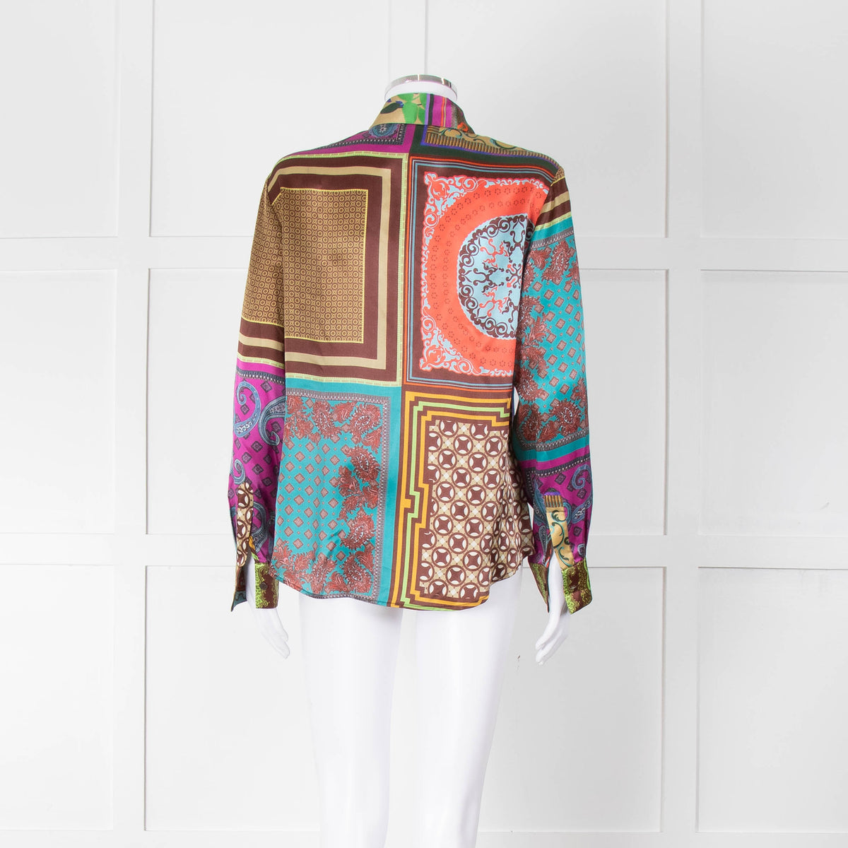 Mirto Patchwork Purple, Orange and Brown Silk Collared Shirt