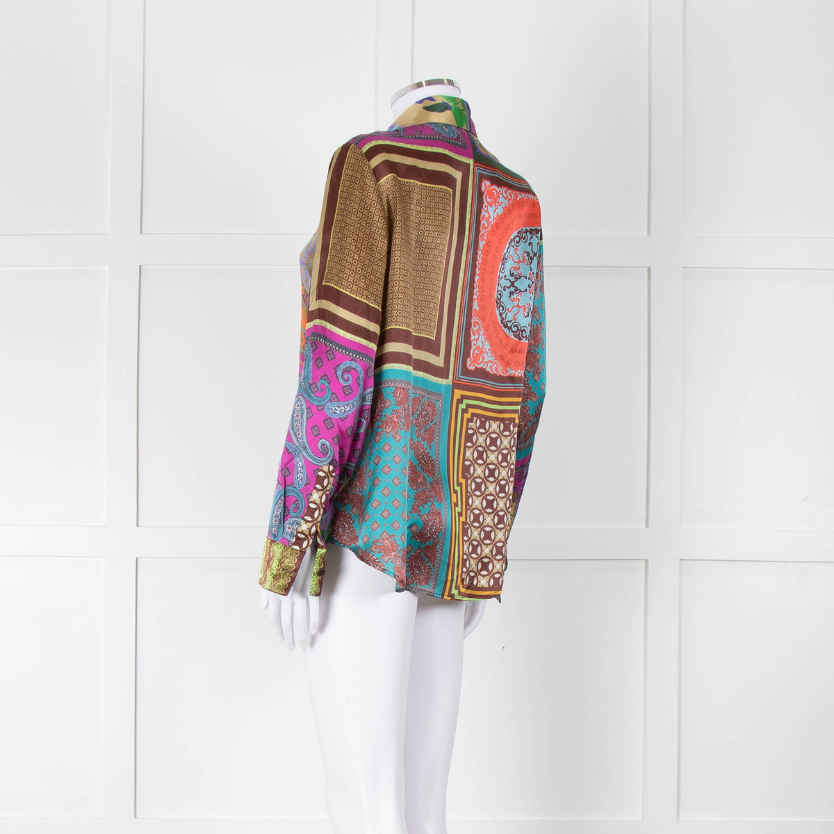 Mirto Patchwork Purple, Orange and Brown Silk Collared Shirt