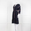 Ba & Sh Navy Blue Orange Embroidered Trim Peasant Belted Dress