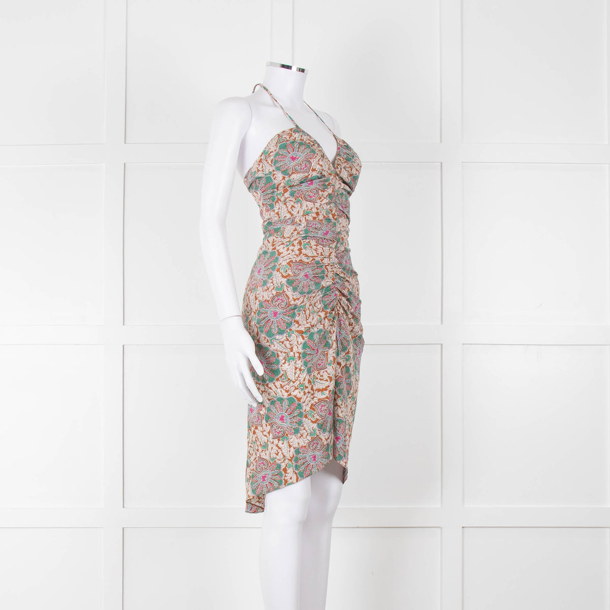 Veronica Beard Cream Tan Turquoise Paisley Halter Mini Dress