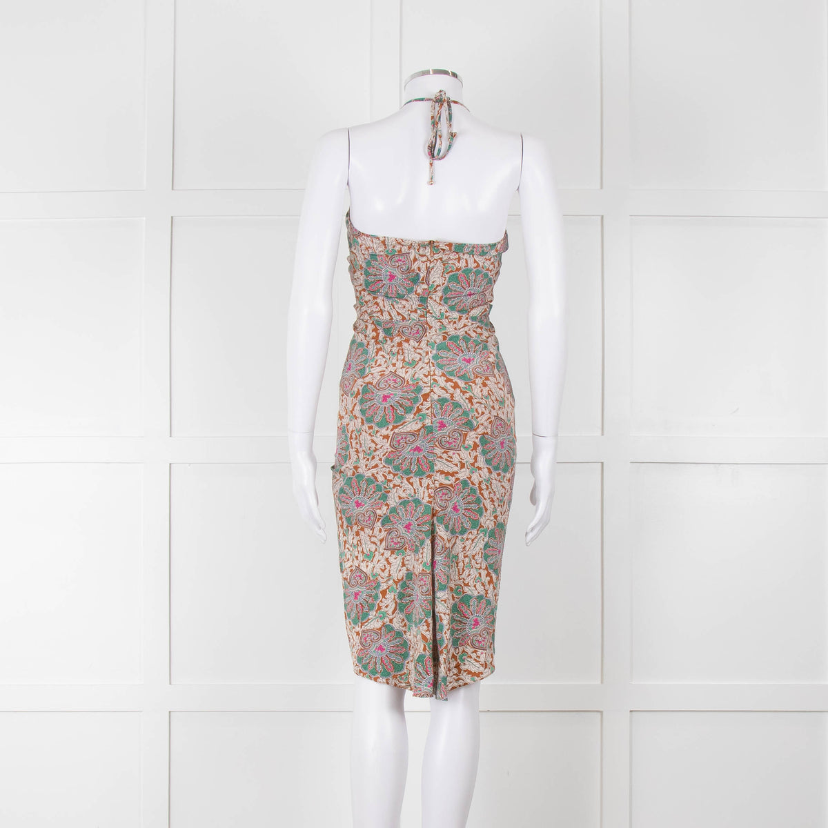 Veronica Beard Cream Tan Turquoise Paisley Halter Mini Dress