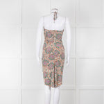 Veronica Beard Cream Tan Turquoise Paisley Halter Mini Dress