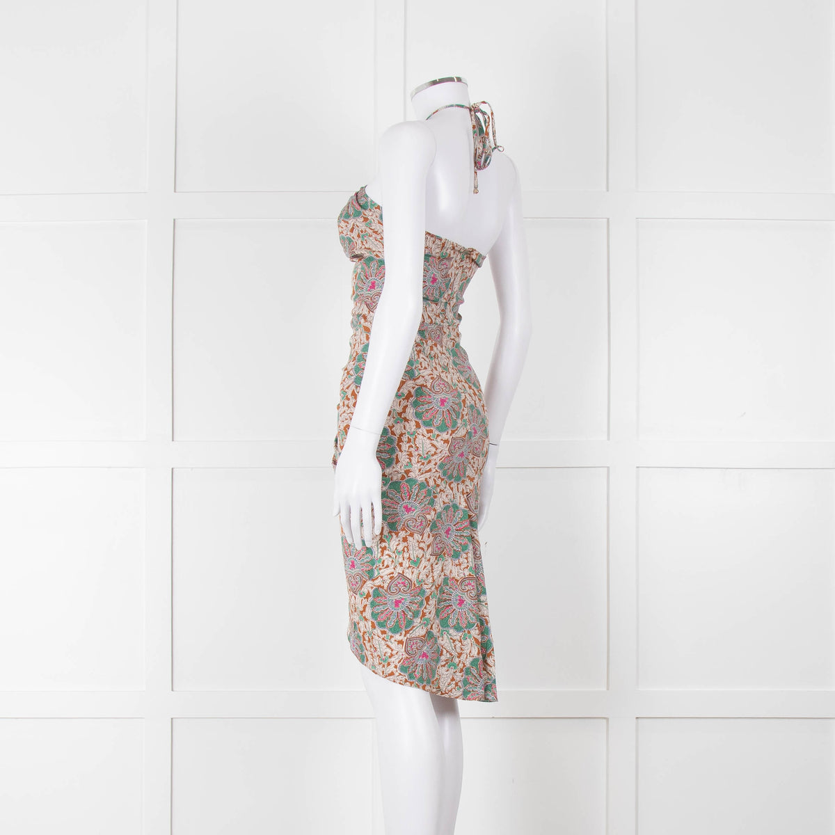 Veronica Beard Cream Tan Turquoise Paisley Halter Mini Dress
