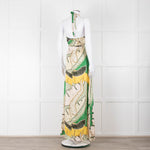 Juan D Dios Cream Green Botanical Print Halter Maxi Dress