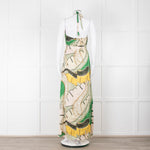Juan D Dios Cream Green Botanical Print Halter Maxi Dress