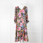 Jane Atelier Black Oversized Floral Midi Dress with Button Cuffs