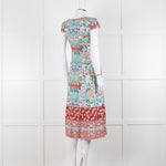Alice + Olivia Pale Blue Coral Pink Green Floral Cap Sleeve Dress