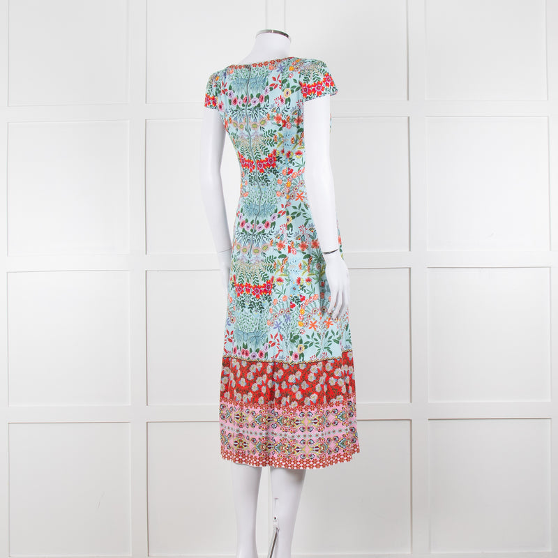 Alice + Olivia Pale Blue Coral Pink Green Floral Cap Sleeve Dress