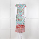 Alice + Olivia Pale Blue Coral Pink Green Floral Cap Sleeve Dress