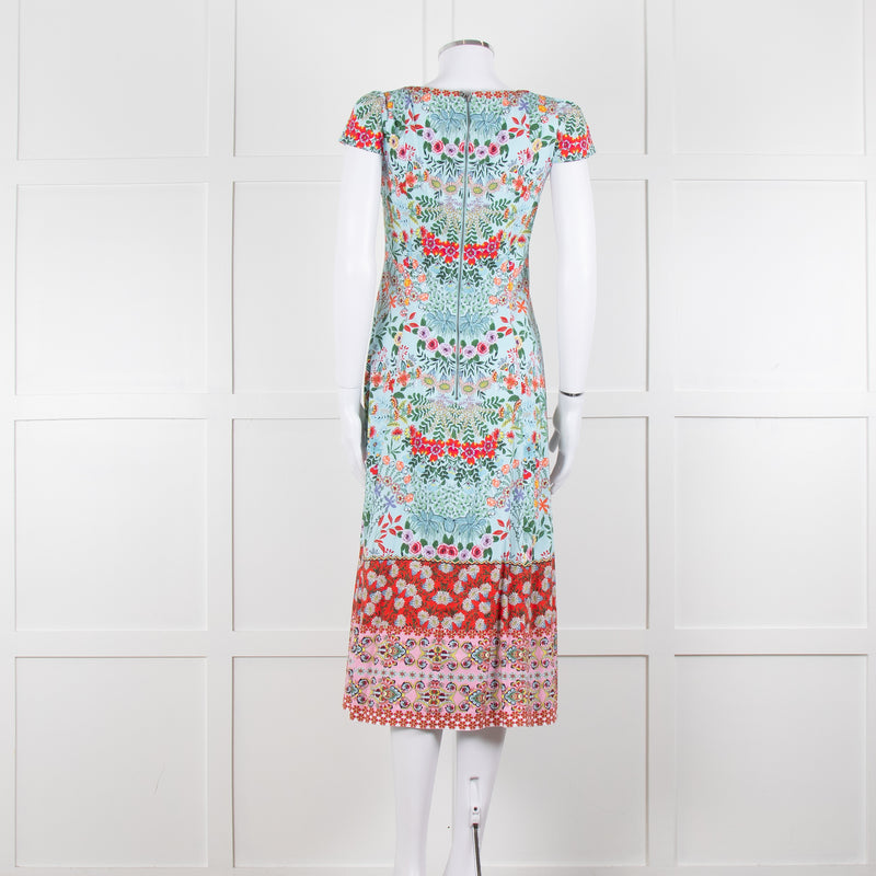 Alice + Olivia Pale Blue Coral Pink Green Floral Cap Sleeve Dress