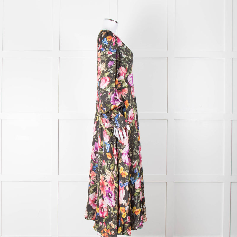 Jane Atelier Black Oversized Floral Midi Dress with Button Cuffs