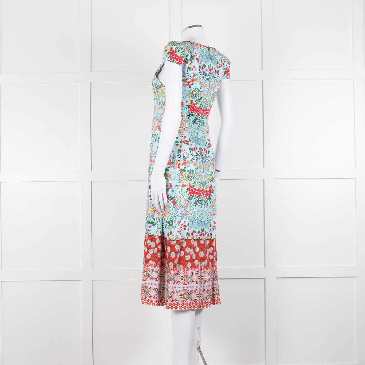 Alice + Olivia Pale Blue Coral Pink Green Floral Cap Sleeve Dress