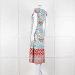 Alice + Olivia Pale Blue Coral Pink Green Floral Cap Sleeve Dress