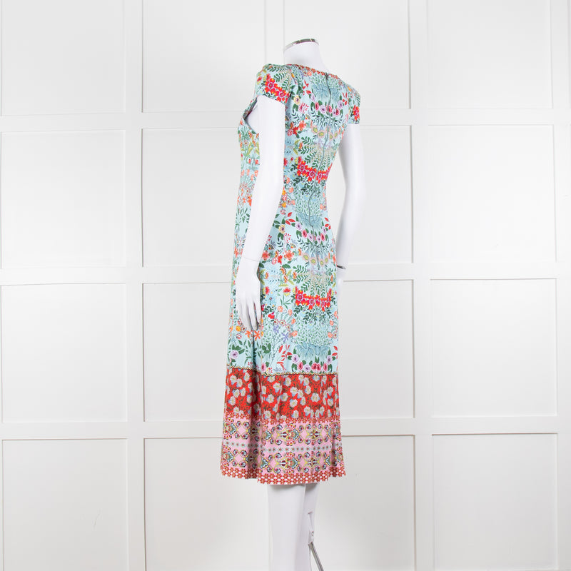 Alice + Olivia Pale Blue Coral Pink Green Floral Cap Sleeve Dress