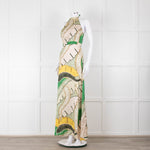 Juan D Dios Cream Green Botanical Print Halter Maxi Dress