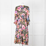 Jane Atelier Black Oversized Floral Midi Dress with Button Cuffs